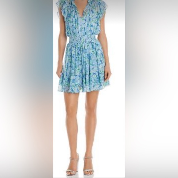 Shoshanna Edelie Blue Floral Smocked Waist Midi Dress Size 8 SKU 1136 EUC - Picture 1 of 5